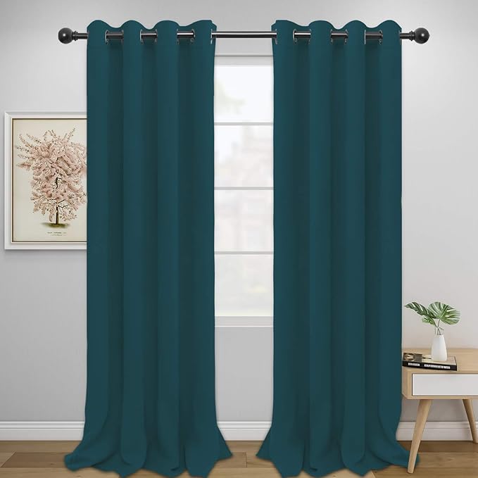 Easy-Going Blackout Curtains for Bedroom, Solid Thermal Insulated Grommet and Noise Reduction Window Drapes, Room Darkening Curtains for Living Room, 2 Panels (52x96 in,Peacock Blue)-Ruum Studio Home