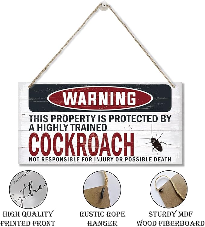 Warning Sign, Cockroach Warning Wood Plaque Sign, Funny Door Signs, Decorative Wood Hanging Suspension Plaque, Farmhouse Wooden Wall Decor, Outdoor Hanging Wooden Signs-Ruum Studio Home