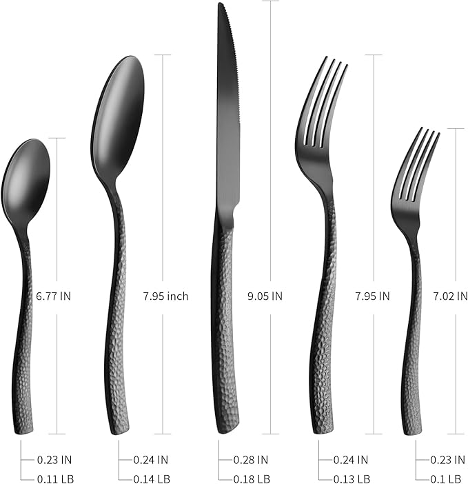 Silverware 45-Piece Matte Black Hammered Flatware Set with Serving Utensils, Stainless Steel Thick Handle Matte Polished Cutlery Set for Wedding Hotel Restaurant, Service for 8-Ruum Studio Home