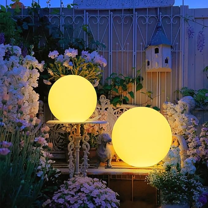 Globe Floor Lamp, 14-in Rechargeable LED Ball Light Globe Light w/Remote, Versatile Glowing Orb Mood Lamps Waterproof Outdoor Orb Lamp, Dimmable RGB Color Changing Light Up Ball for Home Garden Yard-Ruum Studio Home