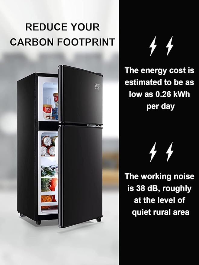 3.5 Cu.Ft Refrigerator 2 Door 7 Level Adjustable Thermostat Control Top-Freezer Refrigerator Lock Fresh Energy Saving Black (KB03-FLS-80-BLACK)-Ruum Studio Home