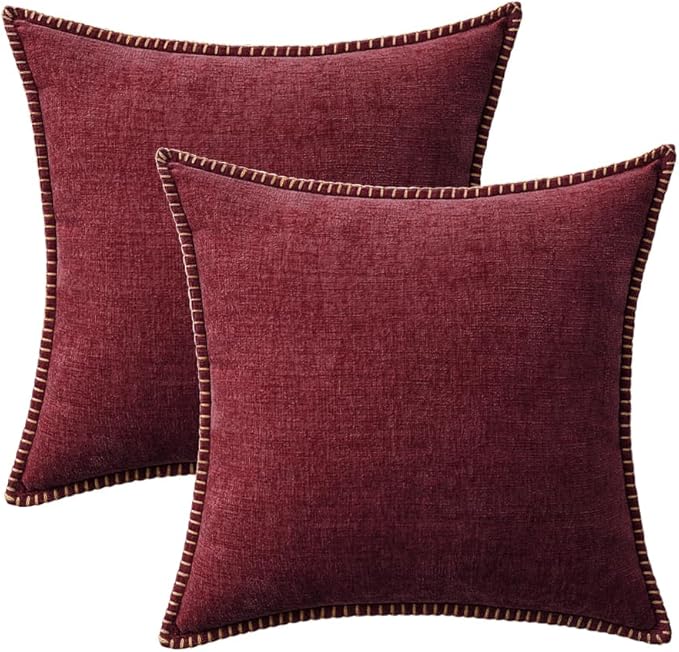 MIULEE Pack of 2 Christmas Pillow Covers 20x20 Inch Burgundy Red Farmhouse Decorative Throw Pillow Covers with Stitched Edge Soft Chenille Solid Dyed Couch Pillow Covers for Sofa Bed Living Room-Ruum Studio Home