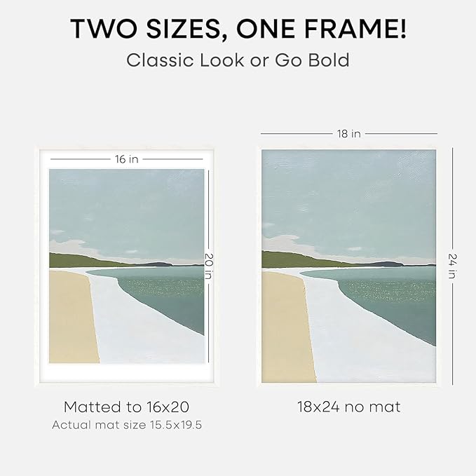 Homeforia 18 x 24 Poster Frame White, High End Oak 18x24 White Wood Picture Frame with Mat 16x20 Photo, 18 x 24 Wooden Frame Matted to 16 x 20, 24x18 Hanging Frames, Tempered Glass, Wall Kit, Set of 1-Ruum Studio Home