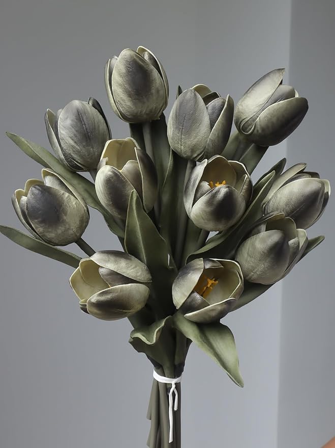 Buart Black-Coffee Flowers Artificial Luxury Big Tulip Valentine's Day Mother's Day Easter Home Kitchen Wedding Decorations(11pcs)-Ruum Studio Home