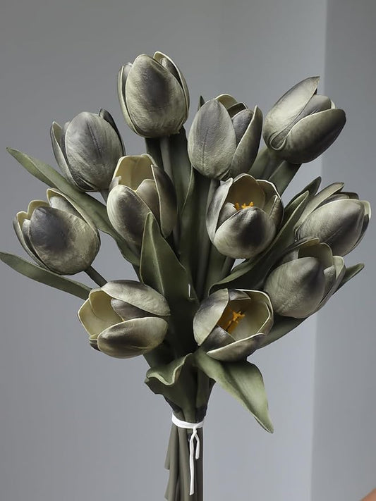 Buart Black-Coffee Flowers Artificial Luxury Big Tulip Valentine's Day Mother's Day Easter Home Kitchen Wedding Decorations(11pcs)-Ruum Studio Home