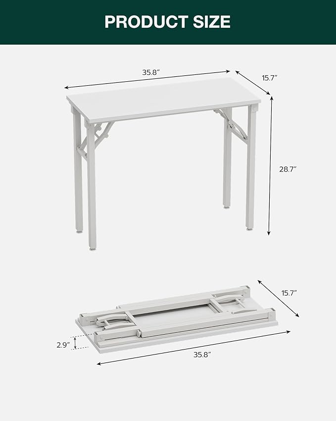 Frylr Small Folding Computer Desk – 35.8 Inch Portable Table for Craft and Study, Lightweight Desk for Small Spaces, Foldable Laptop Table Built-in AC/USB Outlets for Convenience, White-Ruum Studio Home