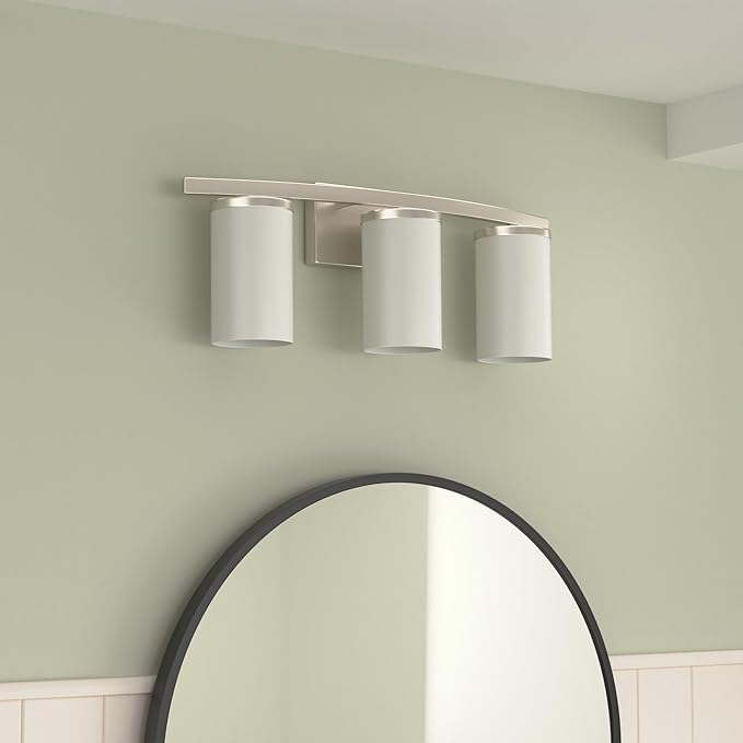 Kichler Crosby 23" Vanity Light in Brushed Nickel, 3-Light Contemporary Bathroom Light with Satin Etched Cased Opal Glass, (23" L x 8.75" H), 45497NI-Ruum Studio Home