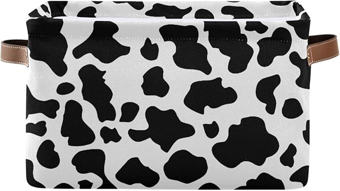 Black White Cow Skin Print Storage Basket Cube Storage Bins Organizer Bag Collapsible Closet Shelf Baskets with handle for Baby Cloth Pet Toy Book 14.2×10.2×8.3 IN-Ruum Studio Home