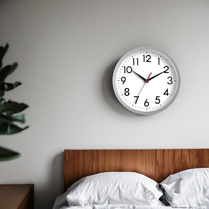 Wall Clock Small Analog 8 Inch Silent Non Ticking Battery Operated Modern Simple Decorative for Kitchen Office Bedroom Bathroom Living Room(Silver)-Ruum Studio Home