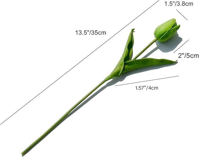 Mandy's Artificial Tulips 20 Stems Green PU Faux Flowers for Wedding Home Decor 13.5 Inch-Ruum Studio Home