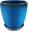 FixtureDisplays® Garden Plastic Round 11.8" Diameter 12" Tall Planter Resin Glazed Faux Ceramic Flower Pots Drainage Hole with Saucer Decorative Pot 15580-NF-Ruum Studio Home