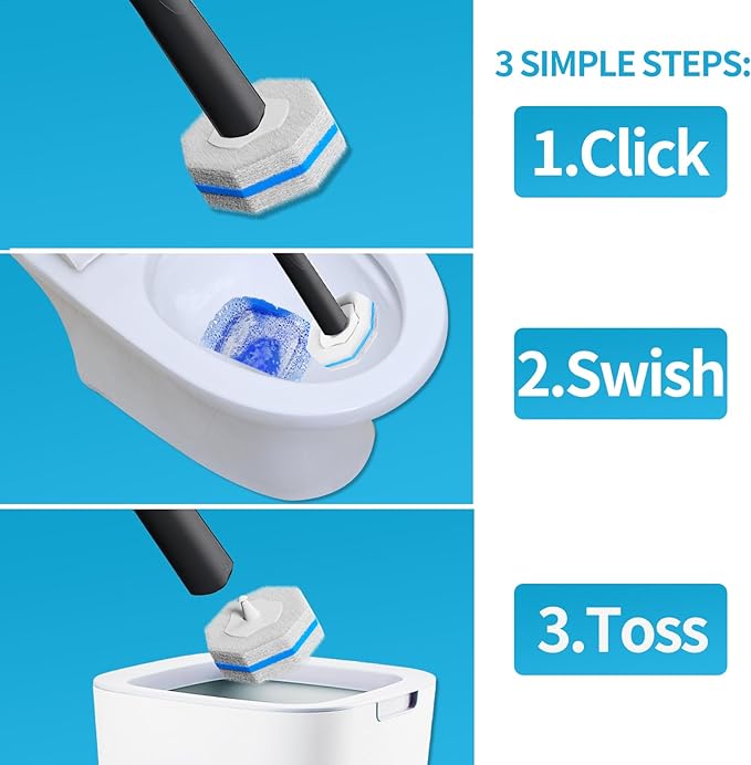 Disposable Toilet Brush with 50 Wand Cleaner Refills Pads，Wall Mounted Toilet Bowl Holder Set，Toilet Cleaning System Starter Kit，Bathroom Cleaning System for Sink Bathtub Wash Basin-Ruum Studio Home