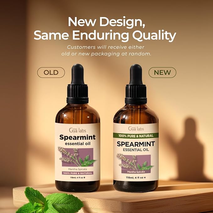 Gya Labs Spearmint Essential Oil for Facial Hair - Huge 4 Fl Oz - 100% Pure Natural Spearmint Oil for Diffuser, Skin, Massage, Aromatherapy & Candle Making Scent-Ruum Studio Home