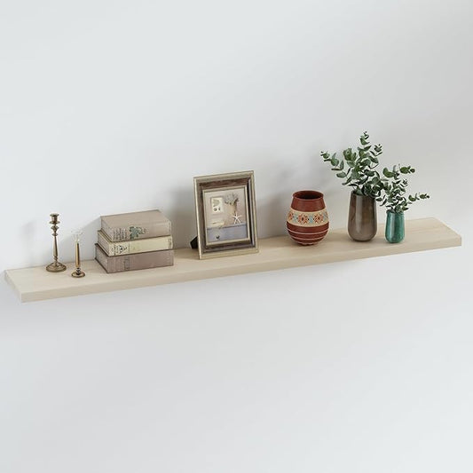SAUMONIERES Floating Shelves 8 Inch Deep Solid Wood Wide Wall Shelf Set of 1 Wall Mounted for Bedroom Bathroom Living Room Kitchen, 55 Inch Natural-Ruum Studio Home