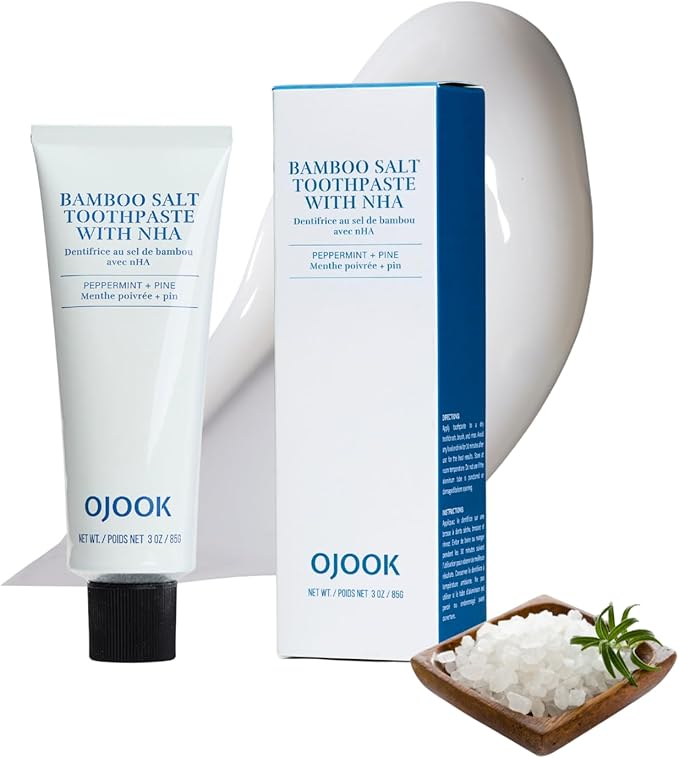 Bamboo Salt Toothpaste with nHA | Fluoride Free, Nano Hydroxyapatite, Remineralizing, Sensitive Teeth, Whitening - Dentist Recommended Oral Care - Pepperming & Pine Flavor, 3 Fl Oz 1 Pk-Ruum Studio Home
