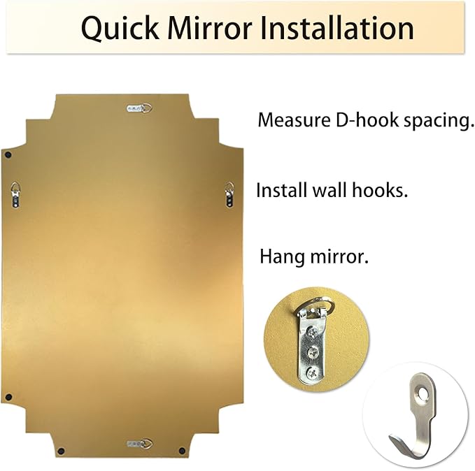 Gold Mirror for Wall, 36x24 Gold Wood Framed, Scalloped Beveled Polished Rectangle Mirror, Large Decorative Mirrors for Wall Decor, Irregular Mirror for Living Room, Bathroom Vanity, Entryway-Ruum Studio Home