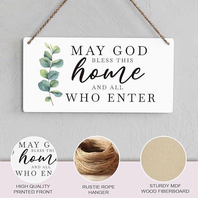 SENJIAN Christian Home Decor, Bless This Home Wall Decor, Modern Farmhouse Sign Scripture Printed Wood Sign Wall Art Religious Decoration for Office Bathroom Bedroom-Ruum Studio Home