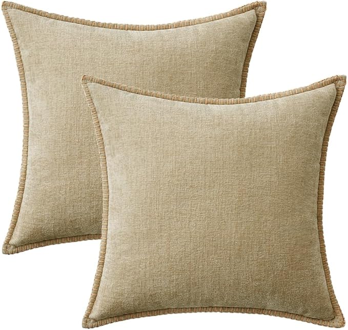 MIULEE Pack of 2 Couch Throw Pillow Covers 20x20 Inch Beige Farmhouse Decorative Pillow Covers with Stitched Edge Soft Chenille Solid Dyed Spring Pillow Covers for Sofa Bed Living Room-Ruum Studio Home