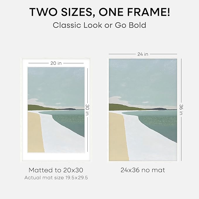 Homeforia White Picture Frame 24x36, High End Oak 24 x 36 Wood Poster Frame with Mat 20 by 30 for Photo, 24x36 Large Wooden Frame Matted to 20x30, 36x24 Thin Frames, Tempered Glass, Wall Kit, Set of 1-Ruum Studio Home