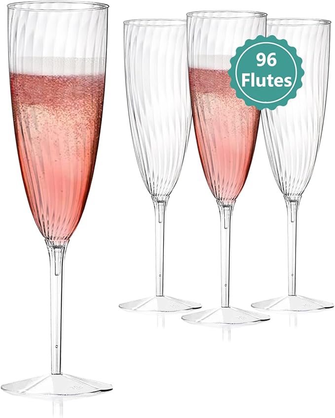 Clear Plastic Champagne Flutes, 96 PCS Disposable Reusable Cocktail Cups for Home Daily Life Party Birthday Wedding Toasting Drinking Champagne (6 oz)-Ruum Studio Home