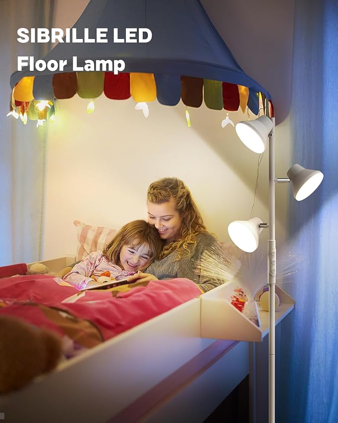 LED Tree Floor Lamp Silver, 36W Super Bright Standing Lamp with Remote Control, 4 Color Temperatures, 3 Rotatable LED Lights, Dimmable Floor Lamps for Living Room, Bedroom, Office-Ruum Studio Home