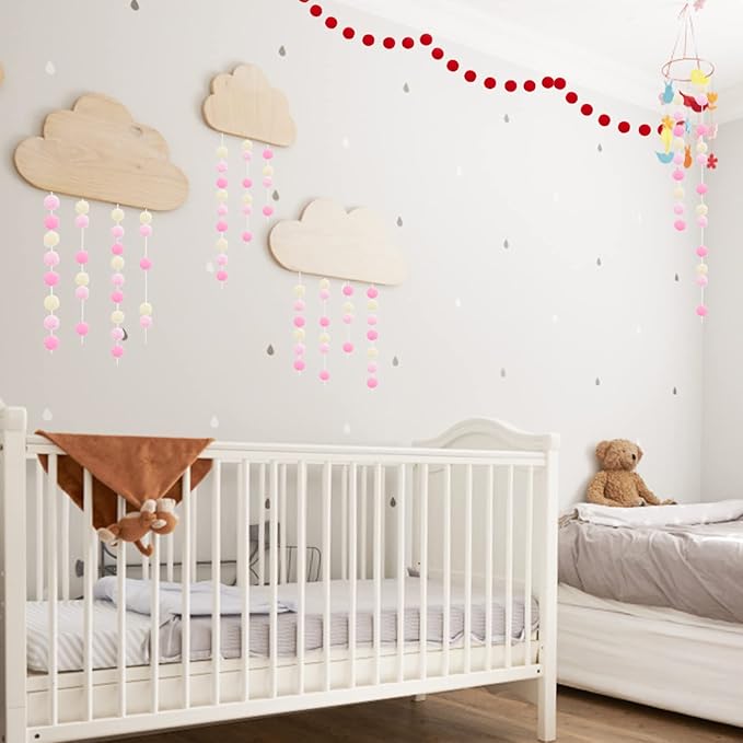 Jishi 3-Pack Pom Pom Garland Pink Felt Ball Ornament Garland Christmas Decorations, Cute Pompom Strings for Christmas Tree Decor, Xmas Holiday Party, Birthday Banner - 6.6 Feet Long, 24 Balls 25mm-Ruum Studio Home