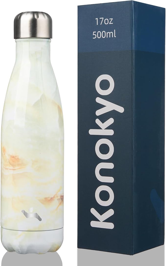 Insulated Water Bottles,17 oz Double Wall Stainless Steel Vacumm Metal Flask for Sports Travel,Marble Jade-Ruum Studio Home