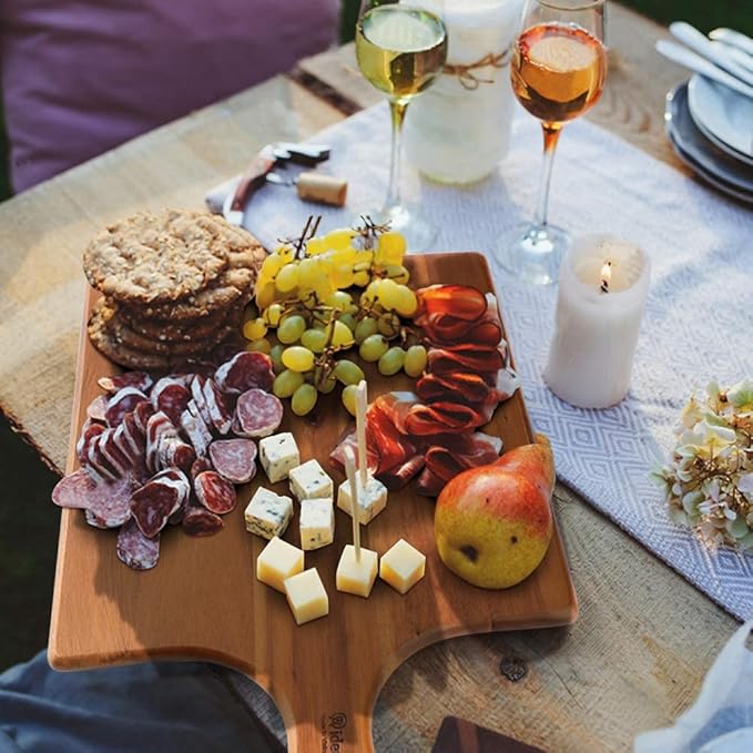 AIDEA Acacia Wood Cutting Board with Handle, Large Wooden Charcuterie Board for Bread, Cheese, Meat, and Fruits, Food Serving Tray for the Kitchen (17" x 11")-Ruum Studio Home