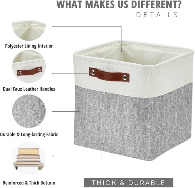 DECOMOMO Storage Cubes, 12x12 Storage Bins, Baskets for Shelves (Grey & White, Cube 12" - 4 Pack)-Ruum Studio Home