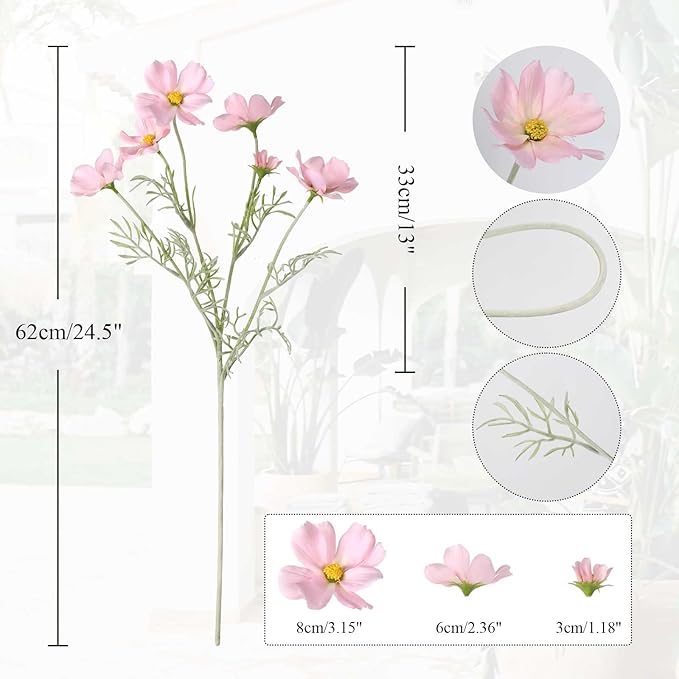 IPOPU Light Pink Flowers Artificial Daisies 5PCS Silk Cosmos Wild Flowers 24.5" Fake Pink Daisies for Vase for Home Decor Floral Arrangements Wedding Bouquets for Bride-Ruum Studio Home