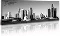 DJSYLIFE Detroit Skyline Wall Art Black and White Canvas Prints USA Skyscraper Panoramic Cityscape Picture for Bedroom Office Home Decoration Ready to Hang 13.8" x 47.3"-Ruum Studio Home