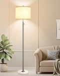 【Upgraded】 Dimmable Floor Lamp for Living Room, 11W LED Bulb Included, Modern Standing Lamp with Marble Base, Tall Pole Light with Linen Shade for Bedroom Reading Office Corner Nursery-Brushed Nickel-Ruum Studio Home