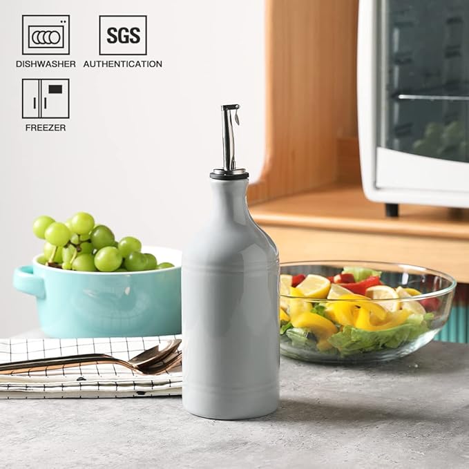 Sweejar Ceramic Olive Oil Dispenser Bottle, Opaque Oil Cruet Protects Oil to Reduce Oxidation, Suitable for Storage Oil, Vinegar, Coffee Syrups & Other Liquids, Pack of 1, 15.5 Fl Oz (Gray)-Ruum Studio Home