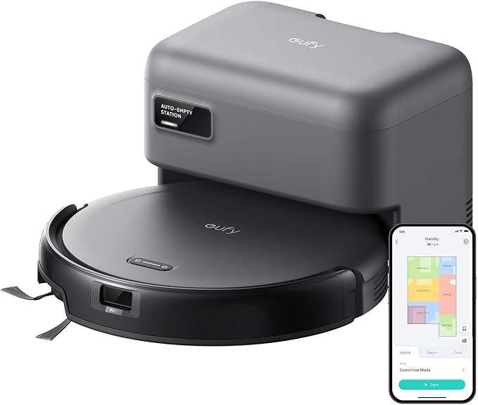 eufy C10 Robot Vacuum Self Emptying, 8 Weeks Hands Free, Advanced Smart Mapping with LiDAR Navigation, 2.85-Inch Slim Design, Powerful Suction, Edge Expansion Brush for Pet Hair-Ruum Studio Home