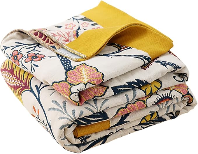Boho Muslin Blanket for Adults 6-Layer Gauze 80 x 90 Inches Soft Cozy 100% Cotton Summer Cooling Blanket Floral Farmhouse Home Decor Sofa Bed Coverlet Both Sides (Boho Floral, 80 x 90 in)-Ruum Studio Home