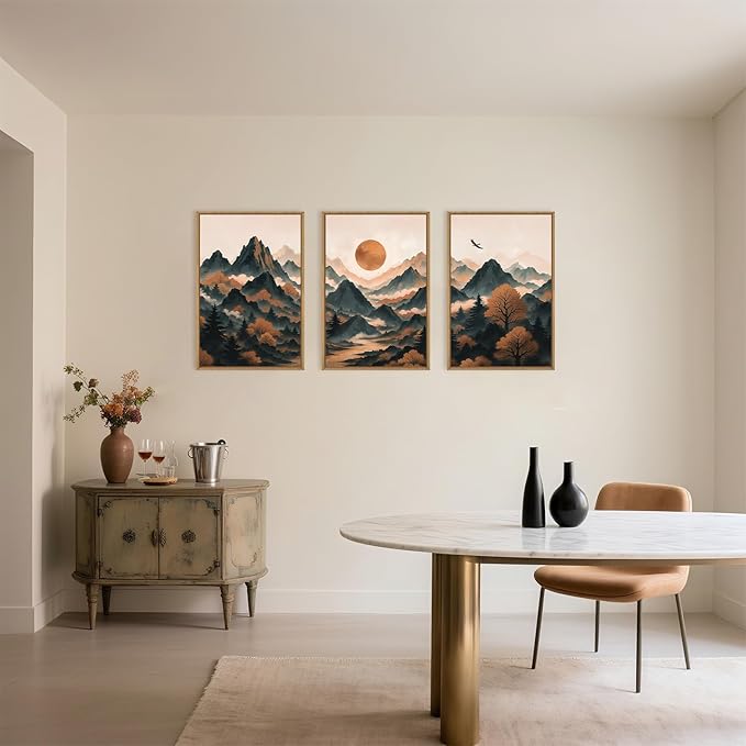 Celestdeco Large Boho Mountain Framed Canvas Wall Art Set, Brown Ridge Landscape Wall Decor, Pine Tree Scenery Wall Painting, Abstract Wilderness Art Print for Living Room, Bedroom, Office - 24"X36"X3-Ruum Studio Home