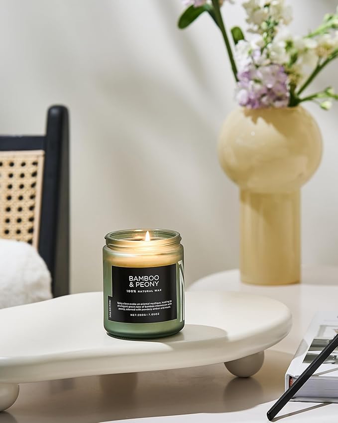 M&SENSE Bamboo Peony Spring Jar Candles for Home Scented Natural Organic Soy Candle Gifts for Women, 7.05oz 50 Hour Hours Burn Fresh Smelling Aromatherapy Gifts for Stress Relief-Ruum Studio Home