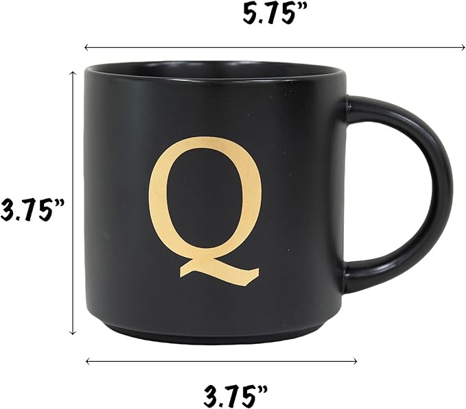 COLLECTIVE HOME - Monogram Ceramic Mugs, 15 oz Golden Initial Black Coffee Cups, Elegant Alphabet Tea Mugs, Elegant Personalized Mug with Gift Box, Unique Mug with Double Side Capital Lette (Q)-Ruum Studio Home