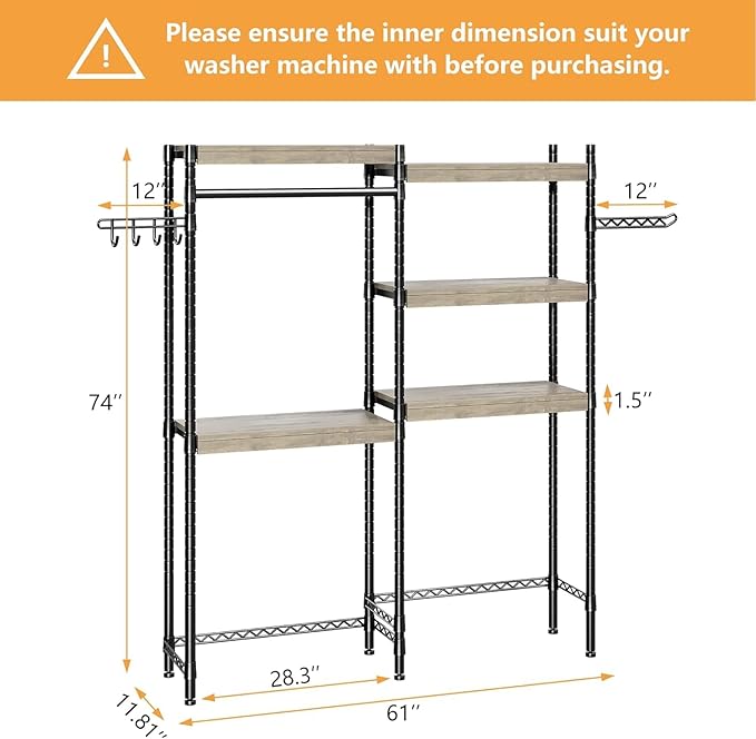 CABIHOME Heavy-Duty Laundry Shelf with Drying Racks | Space-Saving Adjustable Over-Washer Storage Organizer | 4-Tier Bathroom & Laundry Room Shelving Unit (Engineered Wood, 28")-Ruum Studio Home