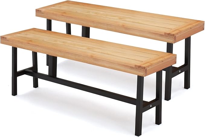 AVAWING Outdoor Wood Benches Set of 2, Patio Wooden Picnic Bench Waterproof, Backless Long Garden Park Chair for Porch, Balcony and Deck, Natural-Ruum Studio Home