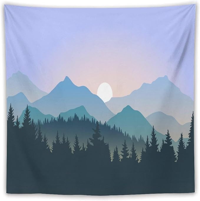 HZOHNAGO Mountain Tapestry Forest Mountain Sunrise Pattern Printed Wall Tapestry Wall Hanging for Bedroom Living Room Dorm 60" W x 60" H-Ruum Studio Home