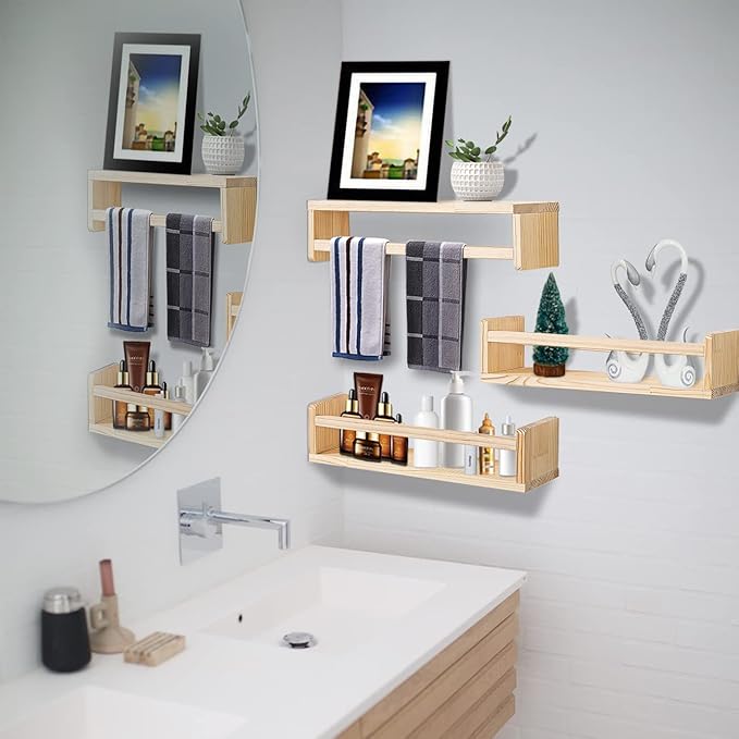 AZSKY Nursery Book Shelves 24 Inch Rustic Natural Wood Floating Shelves,Wall Book Shelves for Farmhouse,Bathroom Décor,Kitchen Spice Rack or Book Shelf Organizer for Home Décor,a Set of 3 Same Sizes-Ruum Studio Home