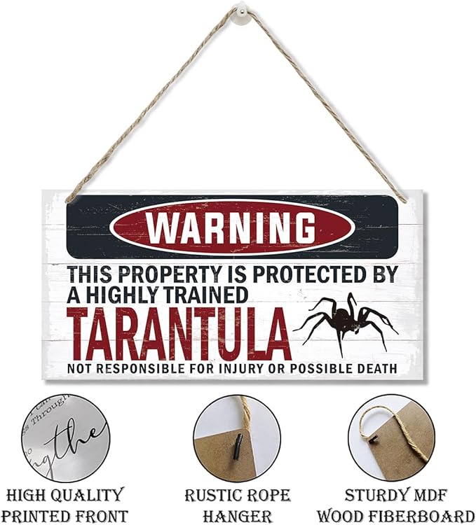 Warning Sign, Tarantula Warning Wood Plaque Sign, Funny Door Signs, Decorative Wood Hanging Suspension Plaque, Farmhouse Wooden Wall Decor, Outdoor Hanging Wooden Signs-Ruum Studio Home