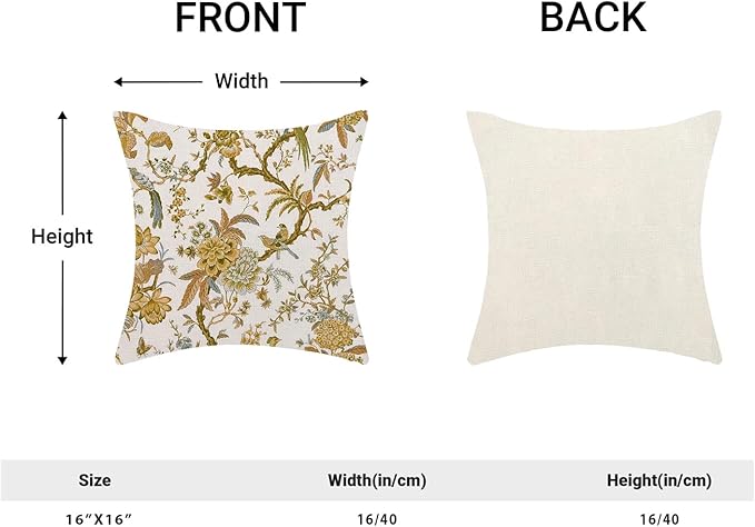 CXMEIFLY Summer Floral Birds Pillow Covers 16 x 16 Inch Set of 2 for Chinoiserie Flowers Spring Decor Throw Pillows Mustard Yellow Plant Outdoor Decorative Cushion Cases for Couch Bed Decorations-Ruum Studio Home