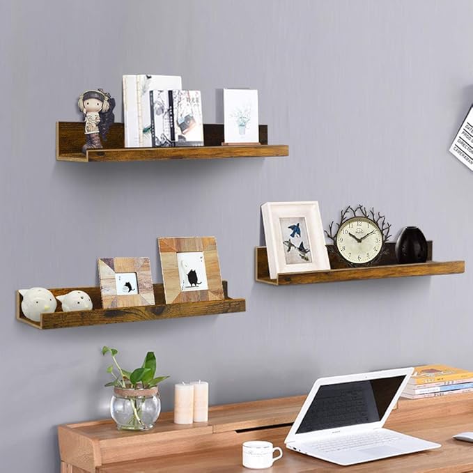 Giftgarden 16 Inch Floating Shelves for Wall Set of 3, Rustic Wall Mounted Picture Ledge Wooden Wall Shelf for Living Room Bedroom Kitchen Bathroom, 3 Different Sizes-Ruum Studio Home
