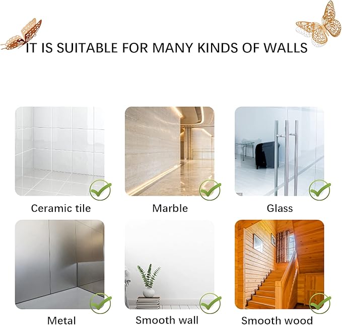 SAOROPEB 3D Butterfly Wall Decor, 48 Pcs 4 Styles 3 Sizes, Removable Metallic Wall Sticker Room Mural Decals for Kids Bedroom Nursery Classroom Party Decoration Wedding Decor DIY Gift (Rose Gold)-Ruum Studio Home