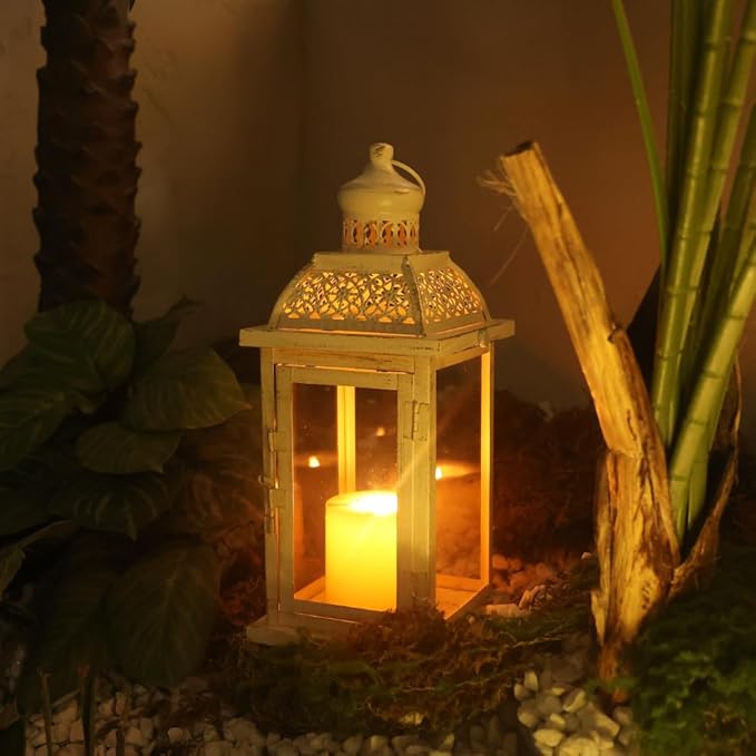 NEEDOMO 14.4" Lanterns Decorations Indoor, Hanging Candle Lantern Outdoor, Vintage Large Lantern Decor with Clear Glass, Metal Candle Holder for Home, Table, Patio, Rustic Farmhouse Wedding, Christmas-Ruum Studio Home