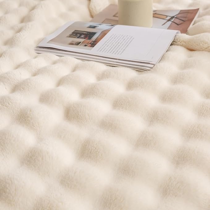 YUSOKI Luxury 3D Bubble Throw Blanket 3.1lb,All Ages,Home Decoration, (Ivory,60 * 80inches)-Ruum Studio Home
