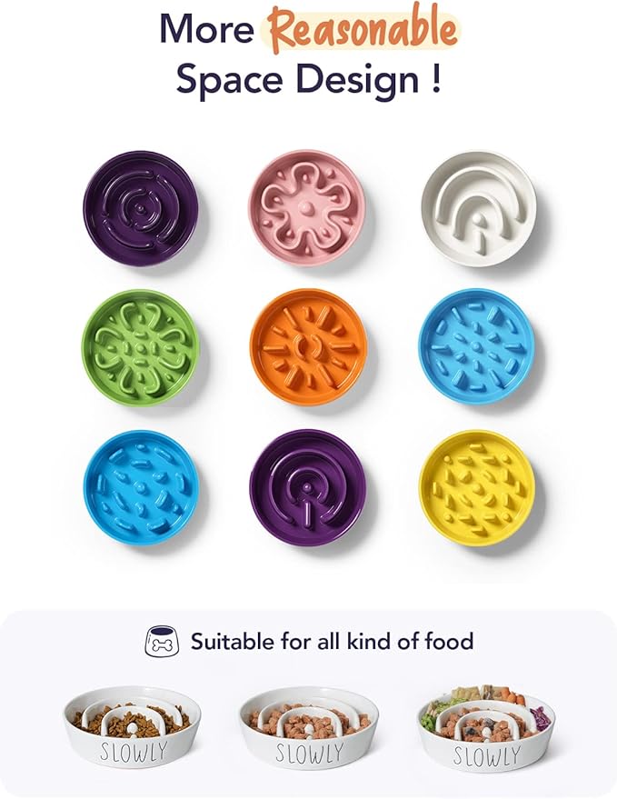 Slow Feeder Dog Bowl - 1.5 Cups Ceramic Puzzle Feeder for Small & Medium Breeds, Maze Design Bowl for Puppy & Fast Eaters, White Pet Dish to Control Eating Speed-Ruum Studio Home