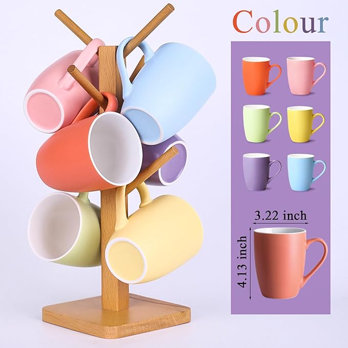 Coffee Mugs Set of 6, 12oz Ceramic Coffee Mugs with Handle, Colorful Matte Porcelain Coffee Mug for Latte, Tea, Cocoa, Cappuccino, Cups for Women Men for Home Restaurant Mug(Multicolour)-Ruum Studio Home